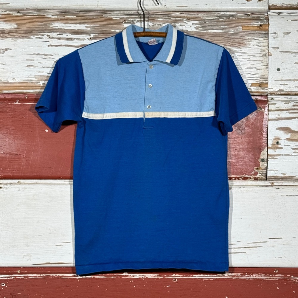 70s USA Single Stitch Donmoor Vintage Polo‎ Shirt Color Block Knit Washables